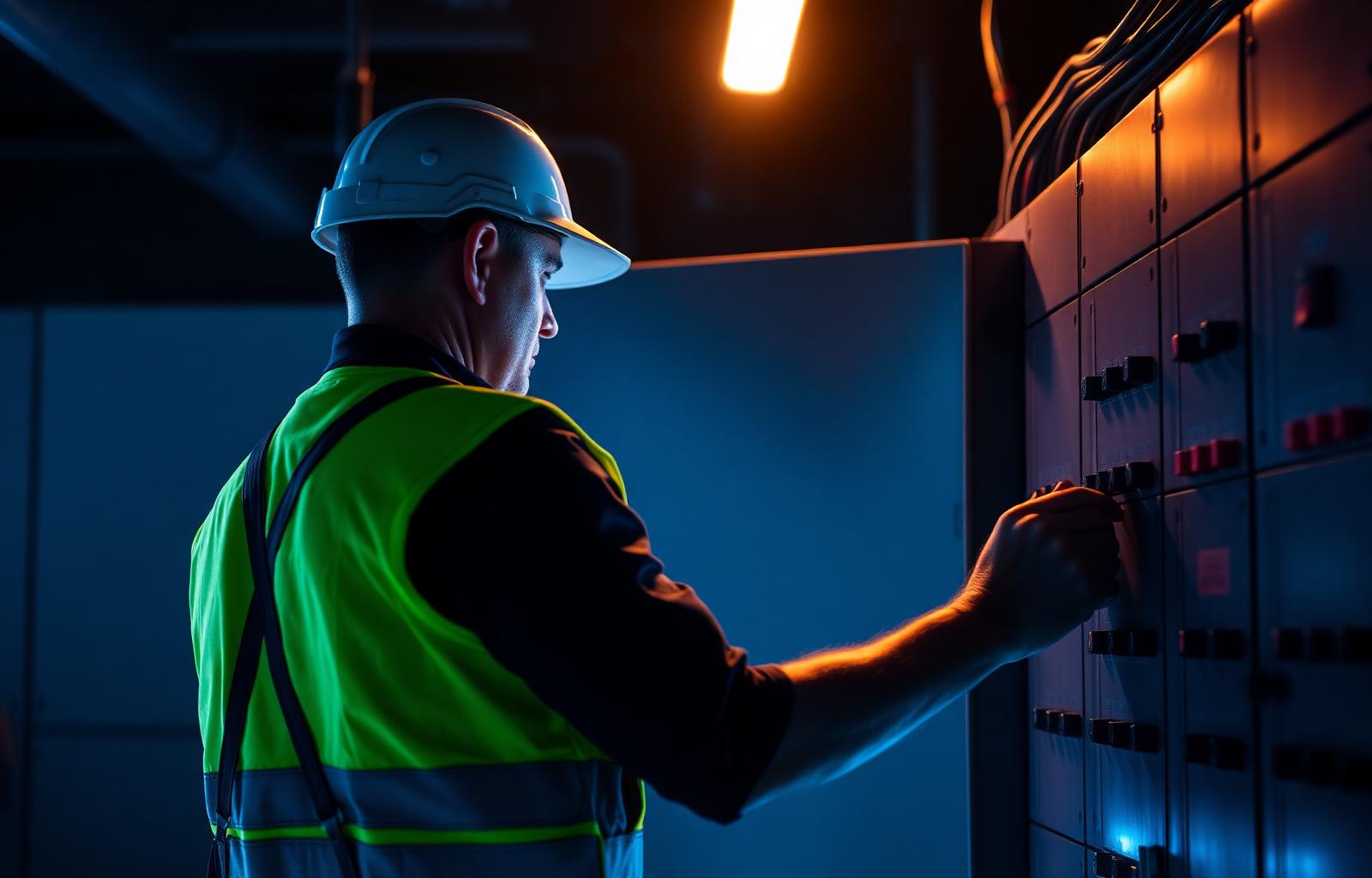 Electrician working on a switchboard
